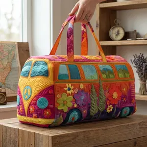 Women's Bohemian Quilted Travel Bag, Vintage Hippie Floral Large Capacity Weekend Tote Lightweight Carry-on Luggage
