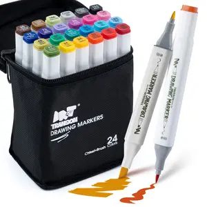 TRANSON Alcohol Markers for Drawing Coloring 24 Colors Dual-tip Brush and Chisel Tips