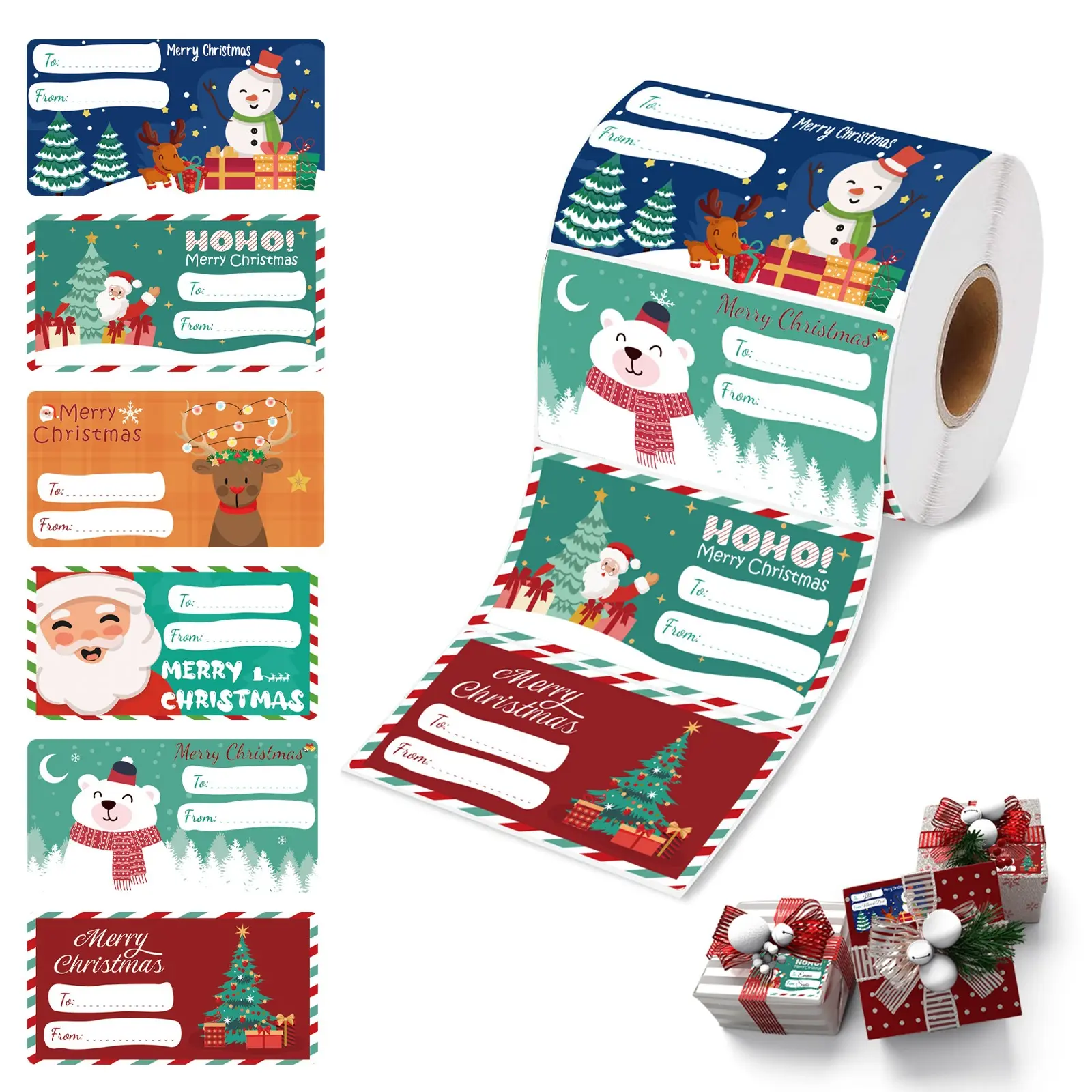 Merralta Durable 500 PCS Peel-and-Stick Christmas Gift Tags, Self-Adhesive Office Stationery Labels with Exclusive Designs, Writable 2.95x1.6in Festive Patterns for Christmas Presents, Family, Friends, Decor