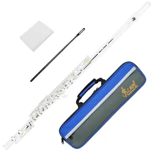 Slade Reed 16-Hole Flute C Key Silver Plated Brass, Blue Cloth Box Included, High-Quality Musical Instrument for Professionals