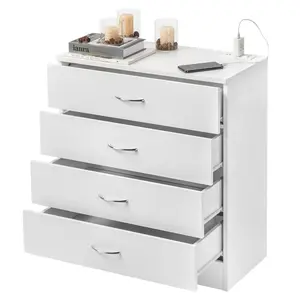 summervibes PB Wood Simple 4-Drawer Nightstand Dresser with USB Ports & Outlet White Modern Bedroom Furniture
