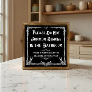 Rustic Wooden Spooky Halloween Sign, Funny Quote 'please Do Not Summon Demons', Durable, Fade-Resistant Gothic Decor, Perfect for Home & Bathroom Walls, Bathroom Decorations, Gothic Elements