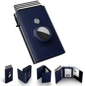 Mens Smart Wallet Card Holder for Air Tag, Minimalist Wallet with ID Window & Cash Slot, Slim Pop up Card Case Wallet with 6-9 Card Capacity