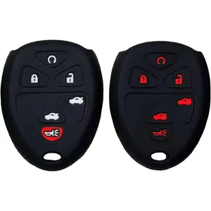 Key Fob Cover for Denali Tahoe: 2 Pcs 6 Buttons Silicone Remote Case Protector Fit for Chevy Tahoe Suburnan GMC Yukon XL Denali 2007 2008 2009 2010 2011 2012 2013 2014 15857840 OUC60270 (Black+Black)