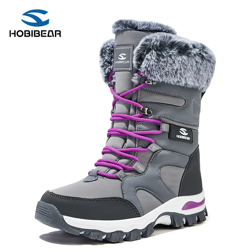 HOBIBEAR Women’s Winter Mid-Calf Footwear, Waterproof Lace-Up Round-Toe Boots with Warm Faux Fur Lining, Non-Slip Casual Walking Shoes for Daily Winter Use