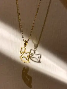 Dainty Rocking Horse Necklace - Gold Minimalist Animal Pendant Crystal Jewelry