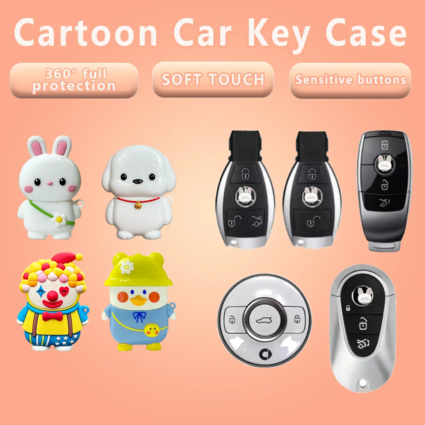 Soft Silicone Cartoon Car Key Fob Cover For Benz, Dustproof Waterproof Shockproof Key Protector, Cute Key Case Multiple Styles - 008