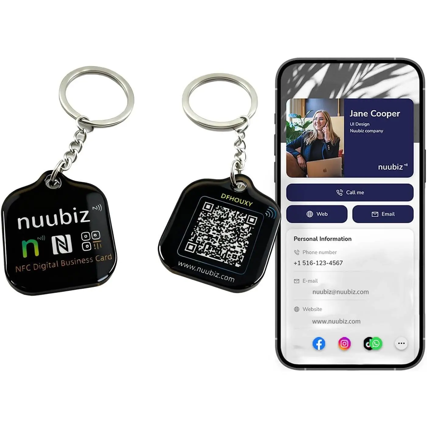 NFC & QR Code Digital Business Card Keychain, Office Desk Organizer Accessory – No App/No Fees, 1-Tap Sharing for Contacts, Social Media & Payments, Quick Profile Creation, Anytime Updates