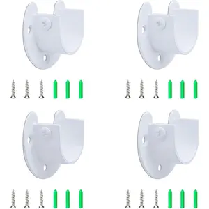 U Shape Shower & Closet Rod Holder 4pcs Curtain Rod Bracket Stainless Steel for 1" & 1-1/4" Diameter Heavy Duty Pole Flange Socket Black White