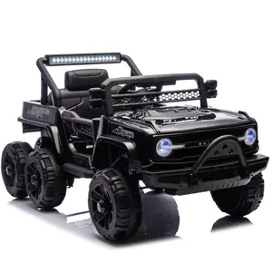 6 Wheel Ride on Jeep Car 12V Kids' Electric Vehicles with Parents Remoe Control, 4 Motor Ride on Toys for Toddlers 3-5 with Music Power Display,Searchlight,LED (Black)