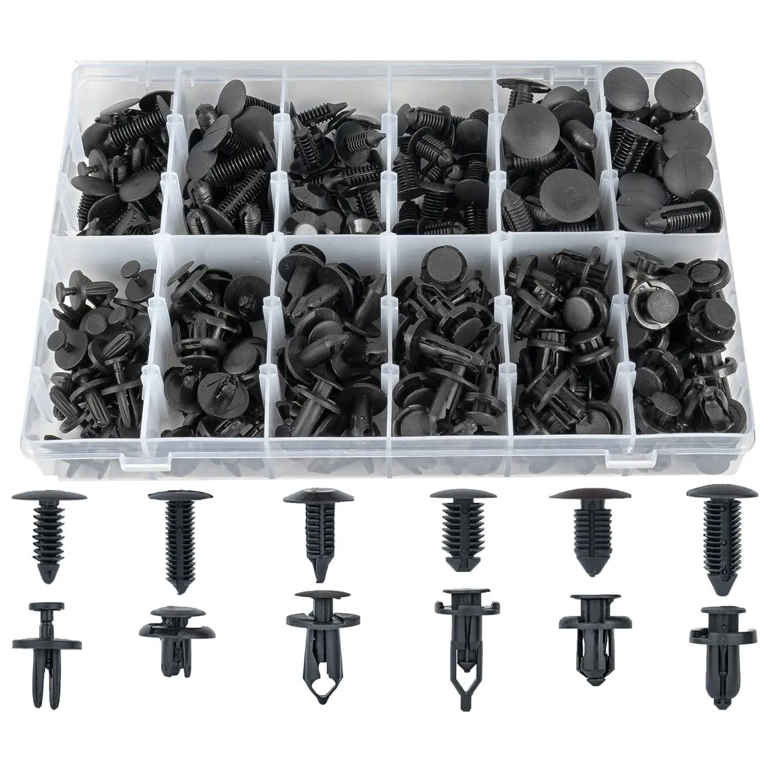 240-Piece Universal Fit Automotive Bumper Clip Kit - Quality Durable Material OEM Clips, Assorted Sizes Plastic Rivet Push-Button Retainers for GM, Ford, Toyota, Honda, Chrysler, Acura