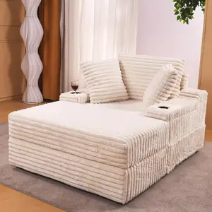 Oversized Chaise Lounge Chair Indoor with Storage Ottoman, Sleeper Chair with Cup Holder, Upholstered Sofa Bed, Reclining Chair for Living Room, Bedroom
