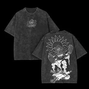 2026 Vintage Acid Washed Monkey D. Luffy Gear 5 Nika Graphic Tee, One Piece Retro Harajuku Anime Oversized Heavyweight Cotton Short Sleeve Top, Dark Streetwear Casual Summer Daily Wear Hip Hop Unisex Fashion Apparel