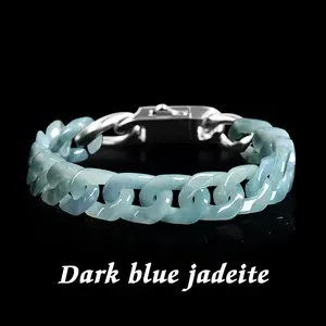 Natural A jadeite Cuban chain bracelet, jade titanium steel hip-hop style, the same retro trendy jewelry for men and women, mysterious oriental aesthetic design