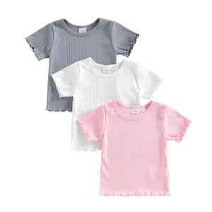 Toddler Kids Streetwear Ice Silk Ribbed T-Shirt | Solid Color Loose Fit Short Sleeve Tops for Boys & Girls