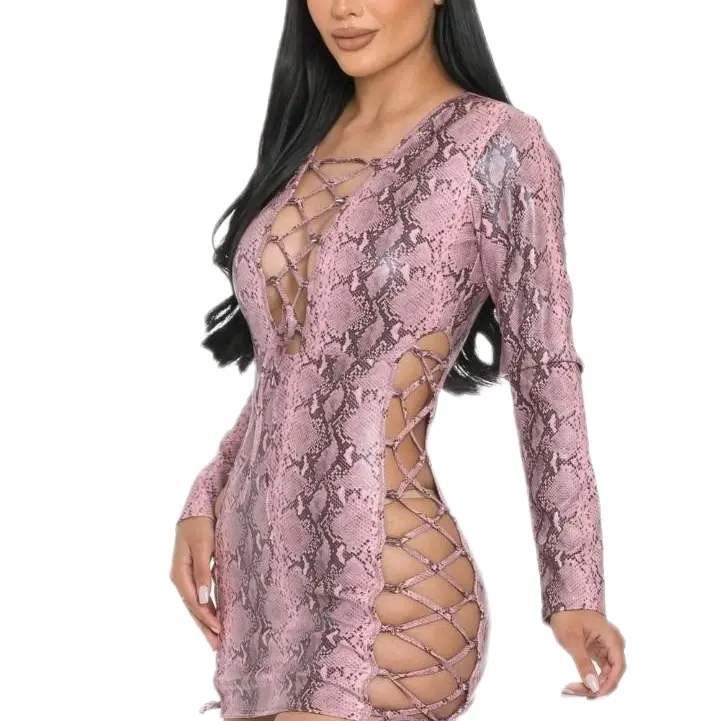All Lace-Up Snake Print Dress  Outfit