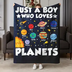 Solar System Planet Theme Blanket, Just a Boy Who Loves Planets, Astronomical Enthusiast Bedroom Sofa Autumn Winter Warm Cover, Soft, Soft Cozy Blanket
