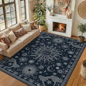 Vintage Boho  Rug Gothic Sun and Moon Washable Friendly Non-Slip Rug Low Pile for Living Room Bedroom Dining Room Hallway Entryway