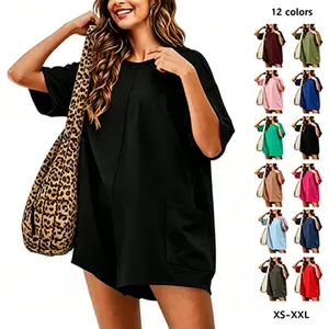 UANEO Women Casual Short Sleeve Oversized Rompers Back V Neck Reversible Athletic Workout Hot Shot Tee Jumpsuits With Deep Pockets Summer Vibes Basic Activewear Womenswear