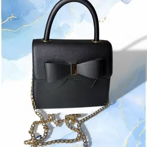 Black Bow Purse with Chain Strap and Gold Tone Hardware
