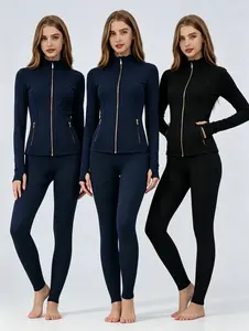 1/2 Packs 【Golden Ziipper】Ladies Buttery Soft Brushed Long Sleeve Zip Front Jacket, Thumb Hole Cuffs & Dual Functional Pockets with Golden Zippers, Lightweight Skin-Friendly Breathable Athletic Top for Yoga, Workout and Everyday Casual Outfits
