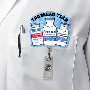 Dream Team Acrylic Badge Reel, Cute ICU Nurse, Anesthesiologist, CRNA, Surgical, Medical Doctor, ID Lanyard, Holder Nurses Week Gift Student