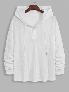 Men's Casual Solid Color Jacquard Textured Half Buttoned Long Sleeve Pullover Hoodie Menswear Sweatshirts outfits men 2000s outfits vacation outfit vacation outfit y2k clothing long-sleeved polo shirt hoodie Tops Beige polyester fit streetwear