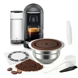 Reusable Stainless Steel Coffee Capsule for Nespresso Vertuo Plus, Gca1, Vertuo Next, Delonghi Env135, Env150, Includes Silicone Lid and Stickers