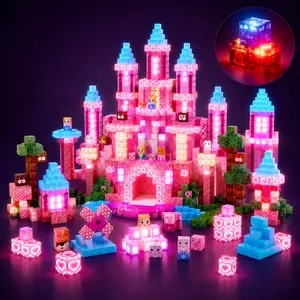Glow in The Dark Magnetic Tiles 100/150/200 PCS, Light Up Pink Castle Building Set for Girls, 3D Space Logic Stacking STEM Montessori Sensory Toys, Spatial Reasoning Sensory Training Safe Toddler Toys for 3+ Year Old Kids Christmas Birthday Gift