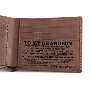 Engraved Wallet for Grandson - Personalized  Leather Wallet with Unique Engravings Grandson's Birthday Gift
