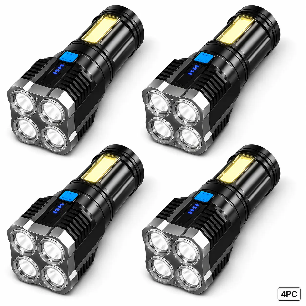1/2/3/4 Pack High Brightness 4 LED Pocket Flashlights, Handheld Torch with Built-in COB Wide Angle Side Flood Light, Portable Emergency Torch for Household Daily Use, Camping, Hiking, Fishing, Cycling, Night Patrol and Outdoor Emergencies