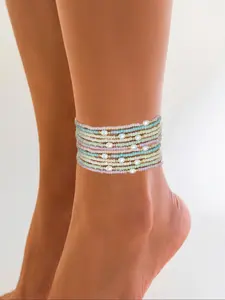 Faux Pearl Decor Beaded Anklet, Boho Style Jewelry for Women, Wearable Jewelry, Fashion Jewelry for Party, Daily Clothing Decor, Trendy All-match & Exquisite Jewelry for Gift
