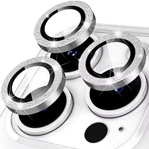 Glitter Metal Lens Protector for Apple iPhone Series, Tempered Glass Back Camera Film, Compatible with 17 Pro, 16 Pro, 15 Pro, 14 Pro, 13 Pro Max/12/11 Camera Metal Glass Film, Glitter Lens Protector