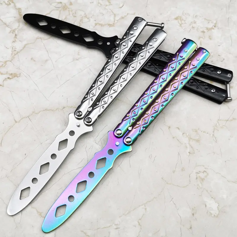 Rainbow Gradient Butterfly Training Knife Toy - Durable Steel Unsharpened Balisong, Smooth & Balanced Handling, 150g Solid Weight, Premium Metal Feels Solid, Stylish EDC Gear, Cool Knives, Skill Practice Tool, All-Age Gift, Durable Steel Tool