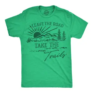 Mens Funny T Shirts Leave The Road Take The Trails Sarcastic Hiking Graphic Novelty Tee For Men Mens Funny T Shirts Cool Vintage Fashion T-Shirt Gift Classic Menswear Funny Camping Short Sleeve Novelty Tees for Green -