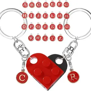 26 Letter Heart Keychain for Couples, DIY Customizable Keychain Set with Letter Charms and Message Card, Cute Geometric Bag Pendant for Men and Women, Romantic Birthday Valentine Gift, Handmade with Love, Stylish Matching Keychains