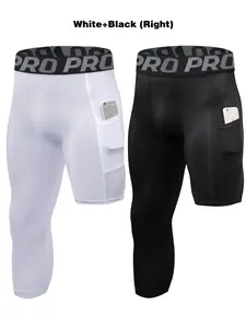 Mens Compression Pants 3/4 Length One Leg Compression Tights for Basketball Workout High Stretch Leggings Quick Dry Sports BaseLayer