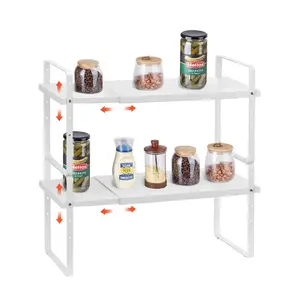 VEVOR Adjustable Kitchen Cabinet Shelf Organizer, Expandable 2 Tier Cabinet Shelf, Stackable Countertop Organizers and Storage Shelf Risers, Pantry Organizers for Kitchen Bathroom Office, BlackVEVOR Super Brand Day