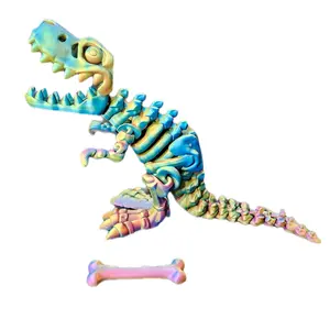 Multi colored 3d printed flexy T Rex fidget toy