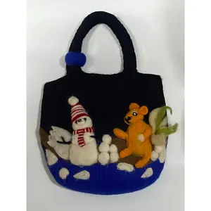 Timmur Snowman And Bear Design Felt Bag