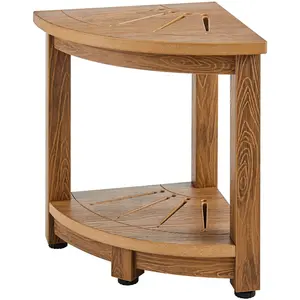 Father's Day Gift Spring new arrivals Corner Shower Bench, 16.5" Height 12.8" Radius, Faux Wood Grain Polystyrene, 350 LBS with Storage Shelf, Water Resistant, Shower Stool for Inside & Outside Shower, for Bathroom, Living Room
