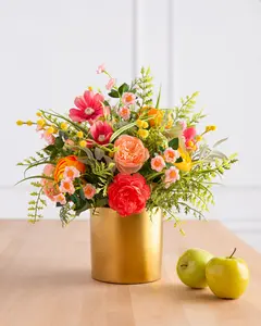 16" Pink Sunrise Blooms Arrangement, Width 15", Unlit by Balsam Hill