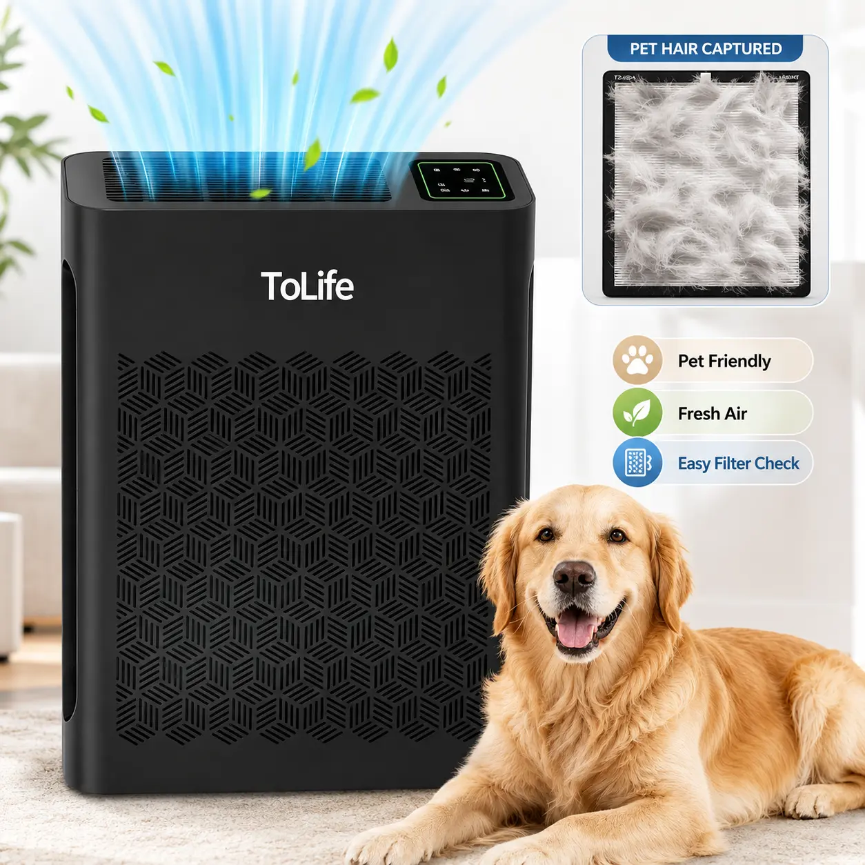 ToLife TZ-K2 Air Purifier for Dorm Room, Back to School College Essentials, H13 HEPA Filter with PM2.5 Display, Auto & Sleep Mode, Quiet Air Cleaner for Bedroom, Pets, Smoke, Pollen and Odors，Aromatherapy