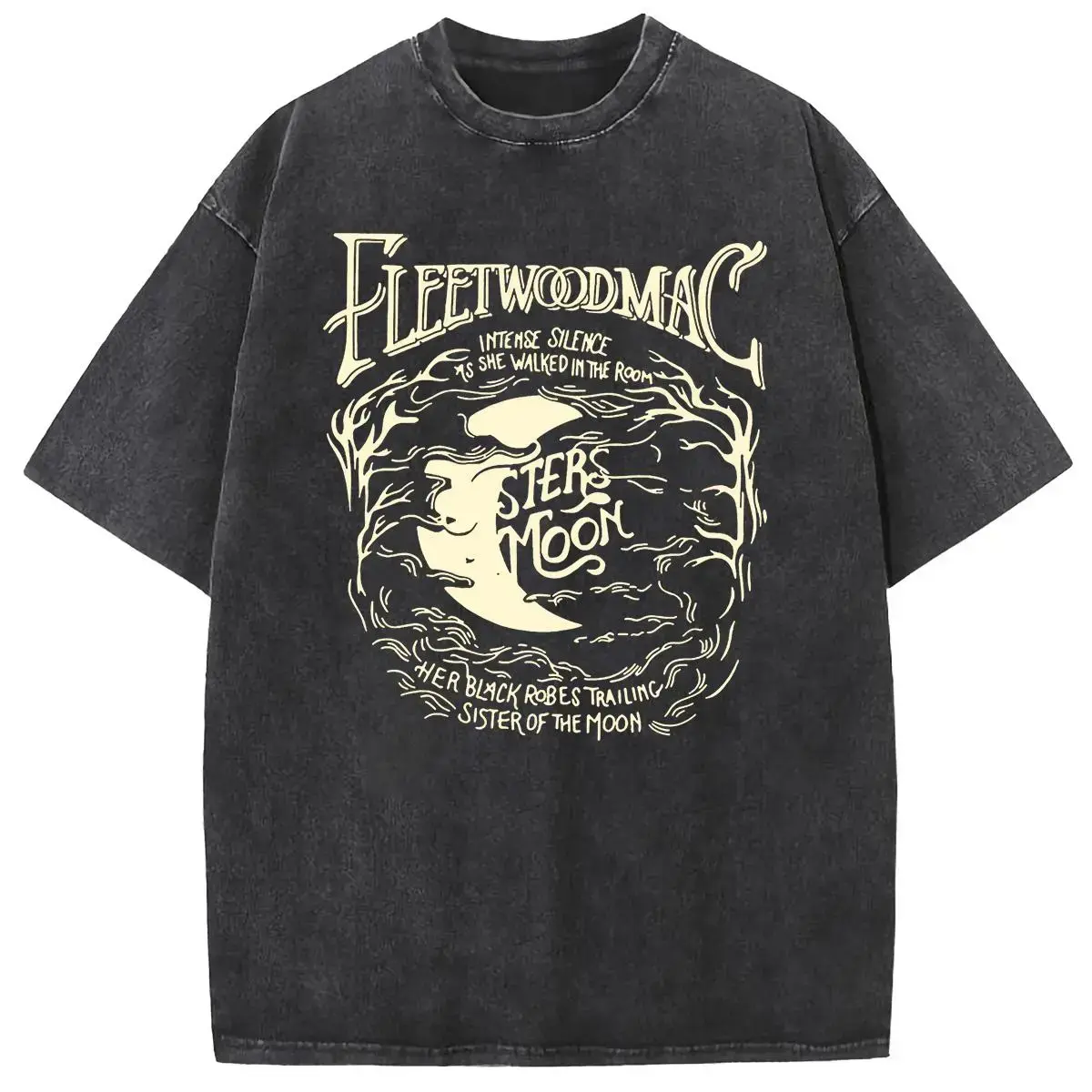Vintage Graphic Tees for Women, Acid Wash Moon T-Shirt, Casual Round Neck Shortsleeve Heavyweight Cotton Streetwear, Vibe, Statement, Style