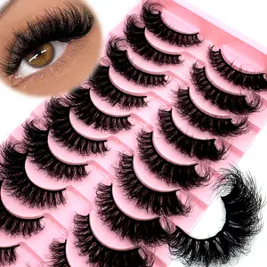 New 10 pairs natural thick 3D Mink Lashes Full Volume False Eyelashes 20mm Dramatic Faux Mink Eyelashes Natural Look Cat Eye Volume Eye Lashes Multipack