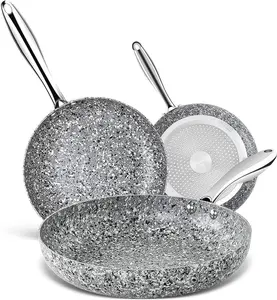 MICHELANGELO 8 Inch Frying Pan with Lid Ultra Nonstick Small Frying Pan with Stone Interior Granite Fry Pan Cookware Set Cookware non stick set Aluminum Gray 1.8 Liters