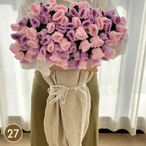 80/110cm Crocheted Rose Bouquet Blanket Finished Product Hand Knitted Flower Bouquet Blankets Home Decor Bed Sofa Throw Blanket