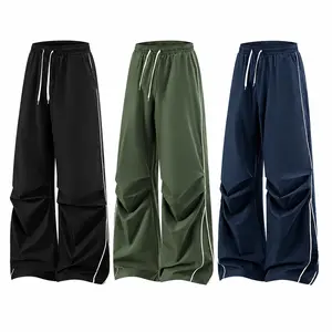 Men's Y2K Style Baggy Parachute Pants, Loose Wide Leg Track Pants with Elastic Waist, Casual Streetwear Trousers for Men