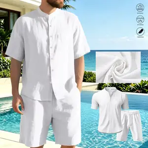 Men’s lightweight quick-dry moisture-wicking linen pants set with adjustable elastic waistband; lightweight, breathable regular fit; suitable for beach, hiking, casual streetwear; classic American style; durable design; multifunctional shorts; travel appa