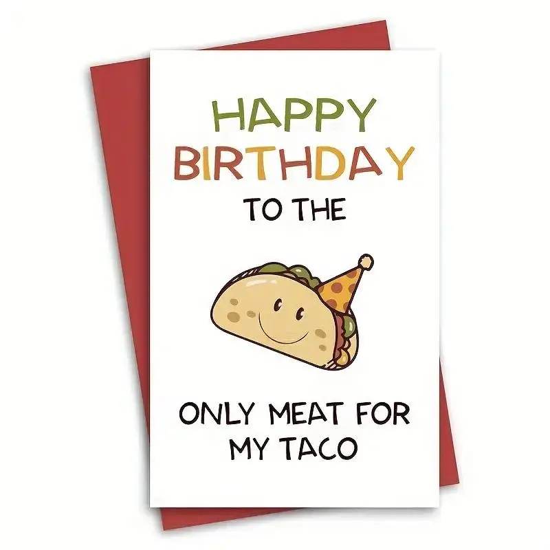 Letter Pattern Happy Birthday Card, 1 Count Funny Taco Friend Birthday Greeting Card with Envelope, Custom Message Card, Creative Birthday Card for Gi